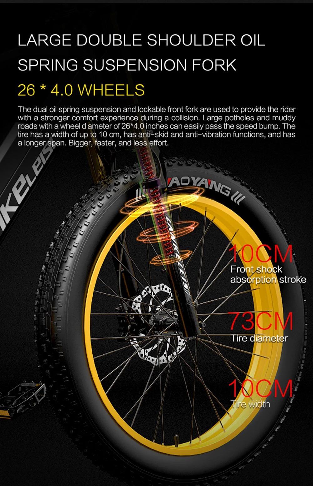 LANKELEISI RV700 16Ah 48V 1000W Electric Bicycle 26inch 42km/h Max speed Max Load 150kg