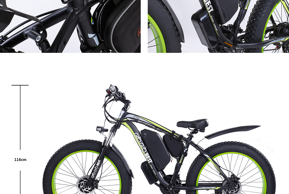 GOGOBEST GF700 26*4.0 Fat Tire Electric Mountain Bike 17.5Ah Battery 500W Dual-Motor 6061 Aluminum Alloy Frame Max Speed 50km/h 70KM Power-assisted Range IP54 Hydraulic Disc Brake MTB Load 200kg - Black Yellow