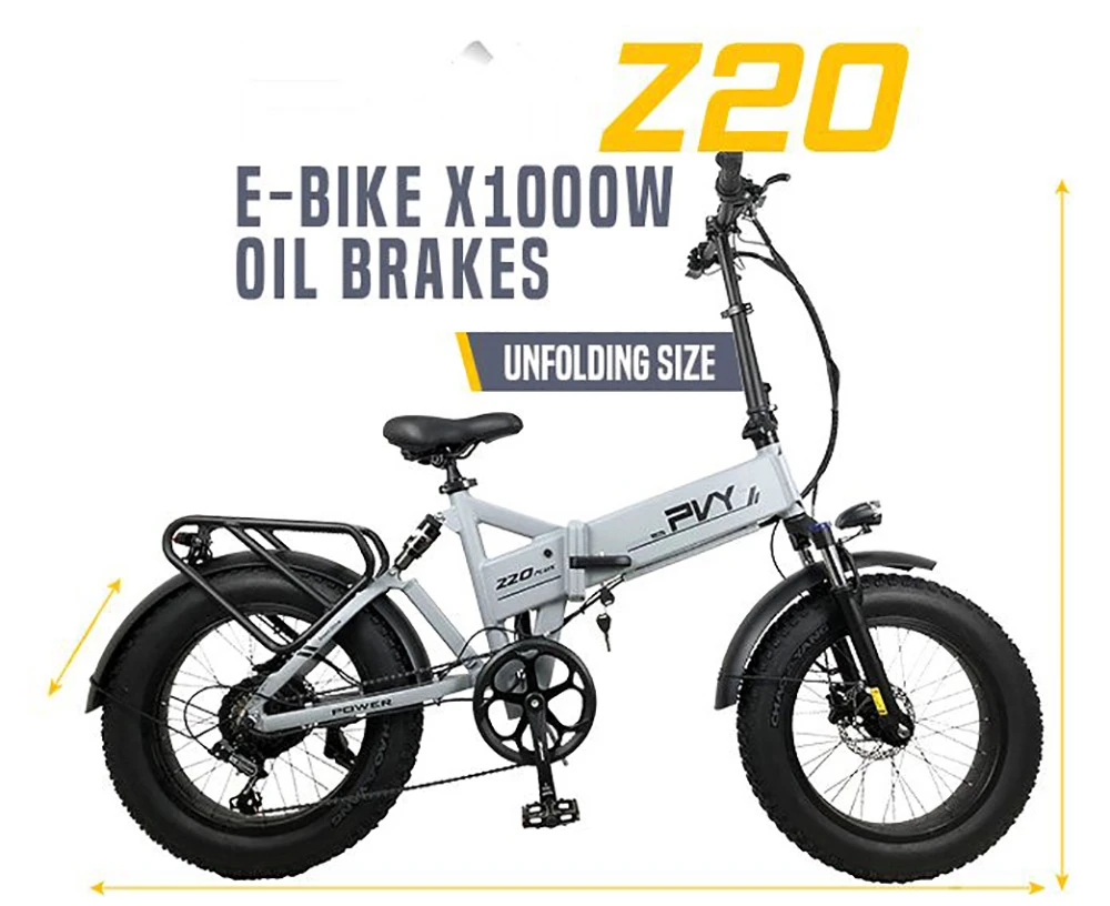 PVY Z20 Plus Folding E-bike 20*4.0 inch Fat Tires 500W Motor 50km/h Speed 48V 14.5Ah Battery 50-80km Range 150kg Load Shimano 7-Speed - Grey