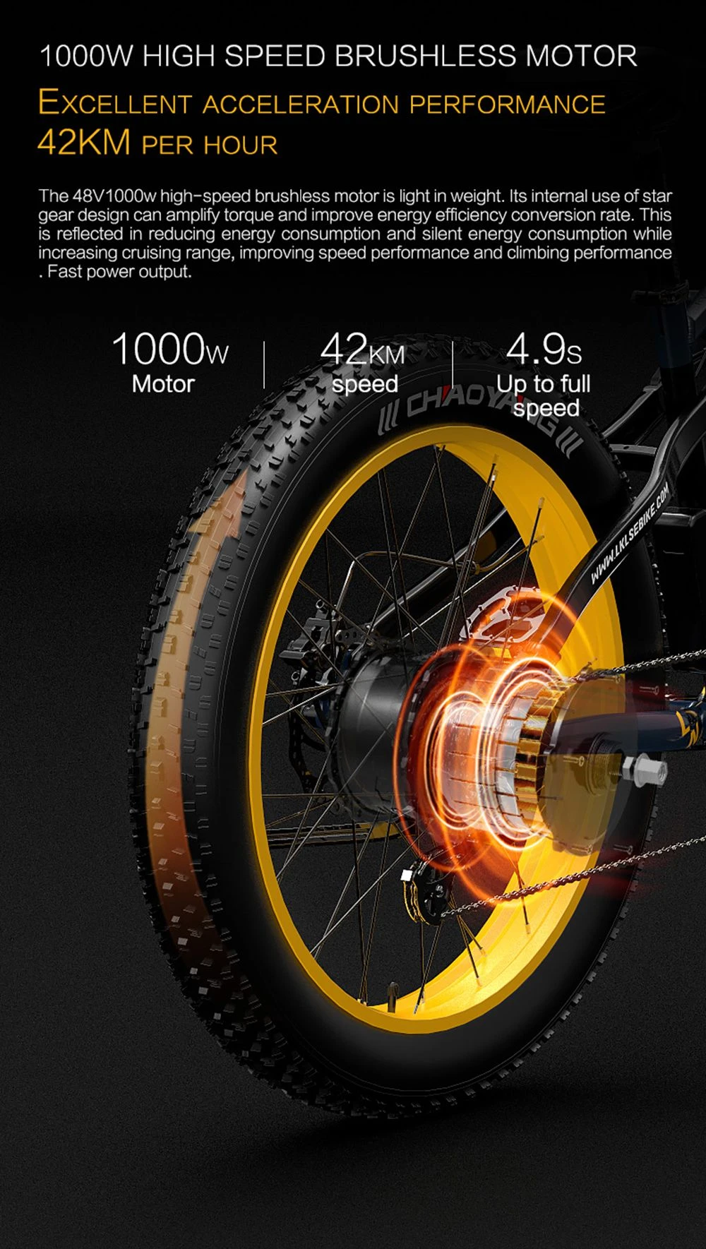 LANKELEISI RV700 16Ah 48V 1000W Electric Bicycle 26inch 42km/h Max speed Max Load 150kg