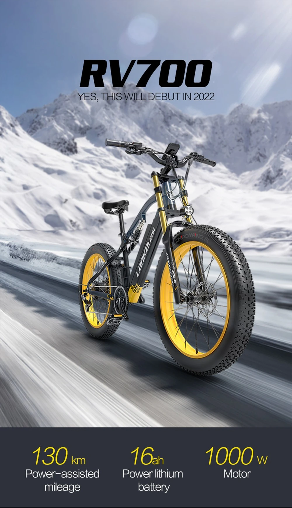 LANKELEISI RV700 16Ah 48V 1000W Electric Bicycle 26inch 42km/h Max speed Max Load 150kg