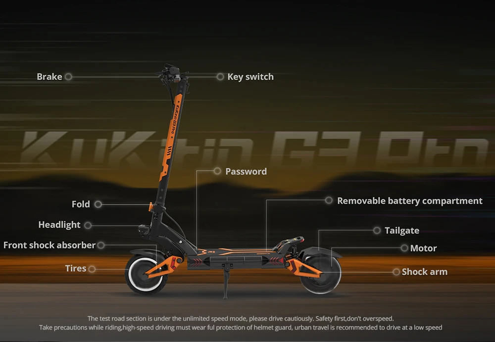 KuKirin G3 Pro 1200W*2 Motors Off-Road Electric Scooter 10 Inch Tires, 52V 23.2Ah Removable Battery, 80KM Top Range, 65Km/h Max Speed, Double Shock Absorber, IP54 Waterproof, Double Oil Brakes