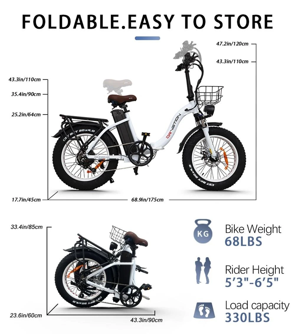 DRVETION CT20 Folding Electric Bike, 20*4.0inch Fat Tire 750W Motor 48V 15Ah Battery 45km/h Max Speed Disc Brake SHIMANO 7 Gears