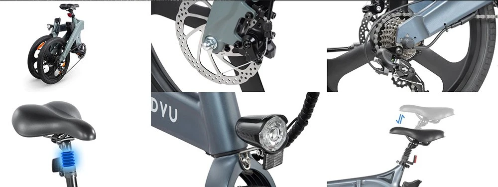 DYU T1 Electric Bike 20 Inch Tire Torque Sensor 36V 250W Motor 25Km/h Max Speed 10Ah Removable Battery Front and Rear Mechanical Disc Brakes Shimano 7-Speed Gear - Green