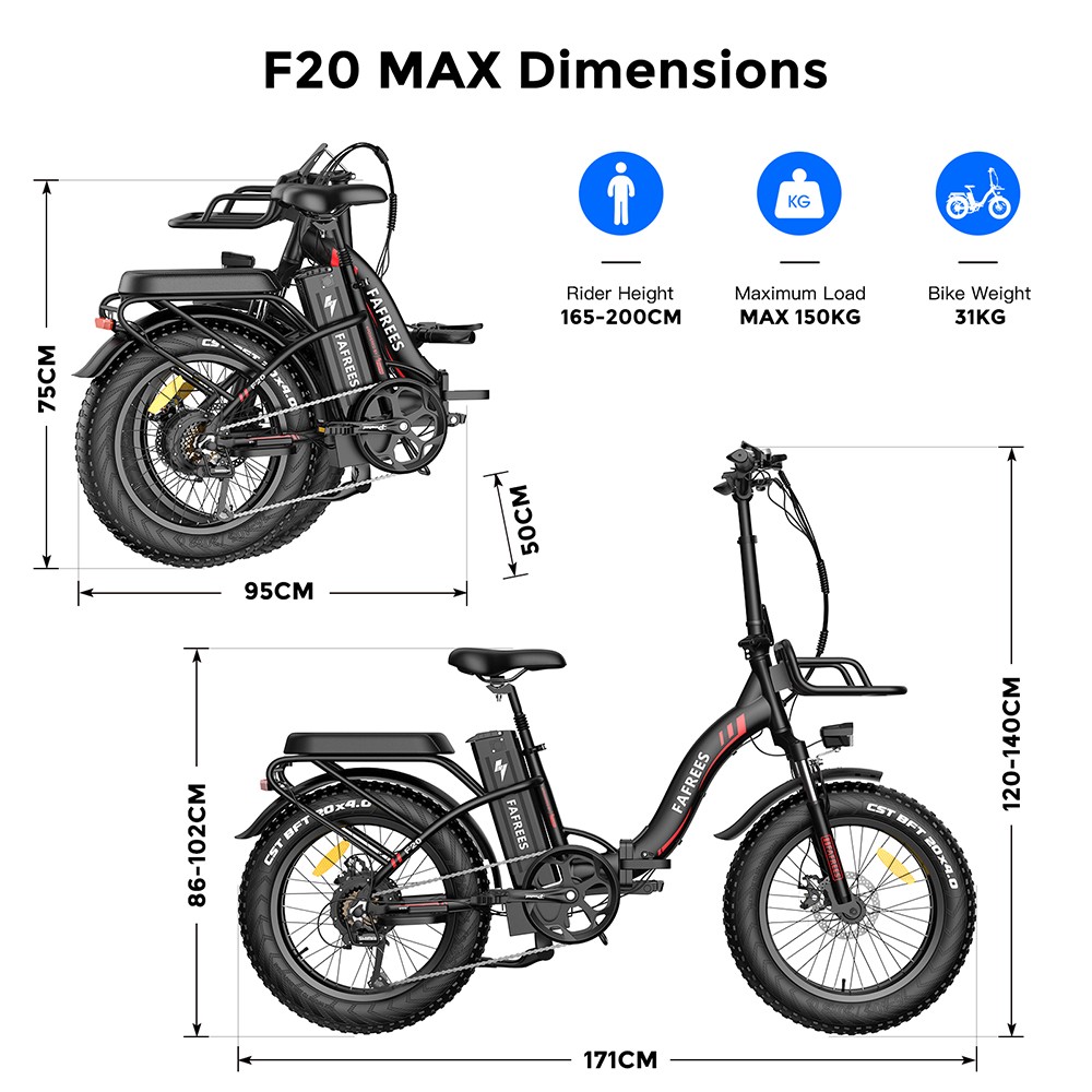 FAFREES F20 Max Electric Bike 20*4.0 inch Fat Tire Folding Frame E-bike With Removable 18Ah Lithium Battery - Red