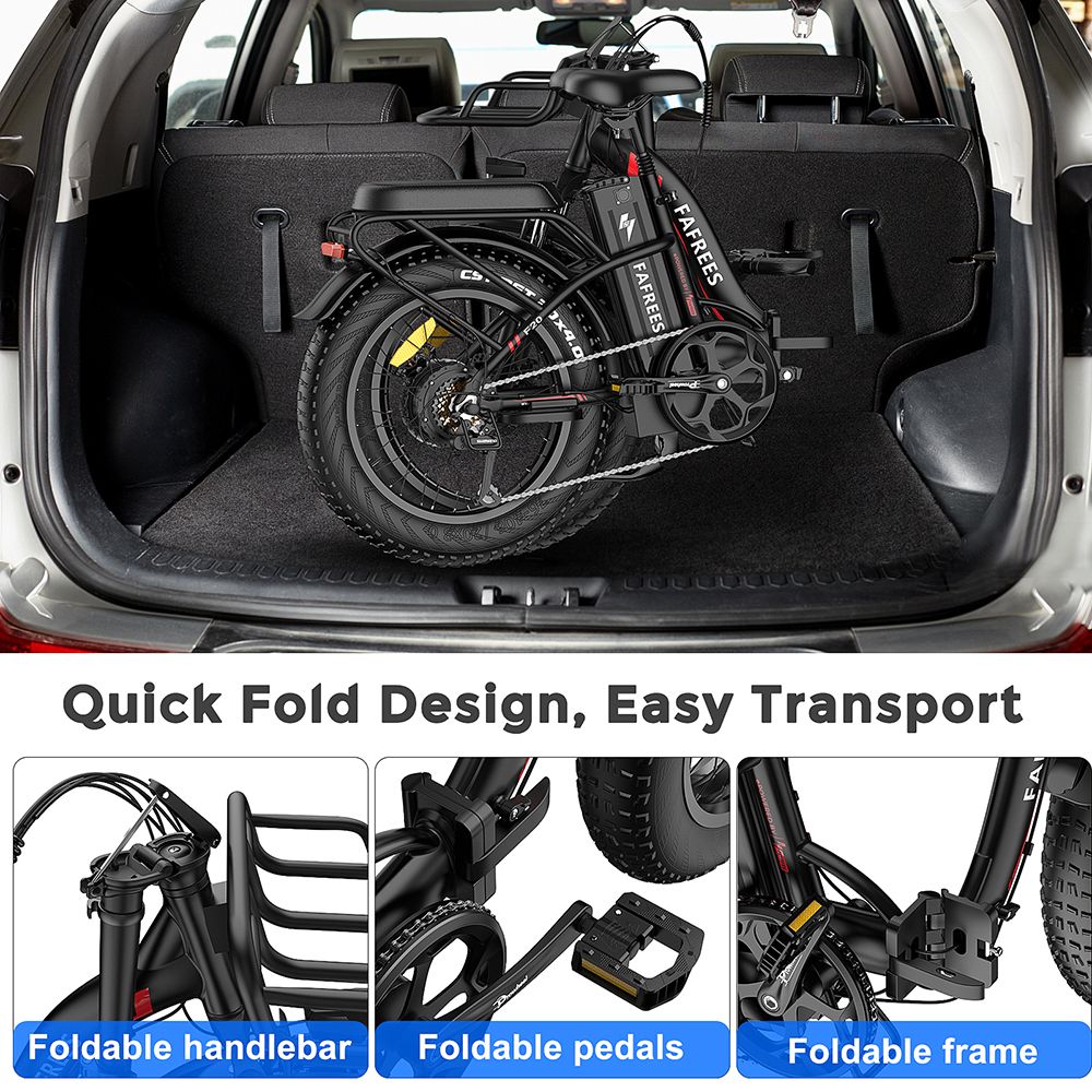 FAFREES F20 Max Electric Bike 20*4.0 inch Fat Tire Folding Frame E-bike With Removable 18Ah Lithium Battery - Red