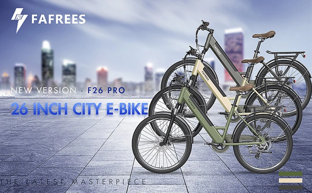 FAFREES F26 Pro 26'' Step-through City E-Bike 25 Km/h 250W Motor 36V 10Ah Embedded Removable Battery, Shimano 7 Speed - Golden