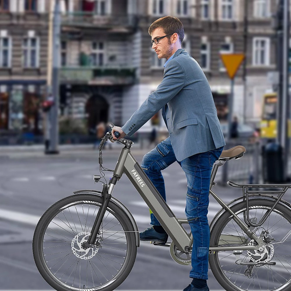 FAFREES F26 Pro 26'' Step-through City E-Bike 25 Km/h 250W Motor 36V 10Ah Embedded Removable Battery, Shimano 7 Speed - Golden