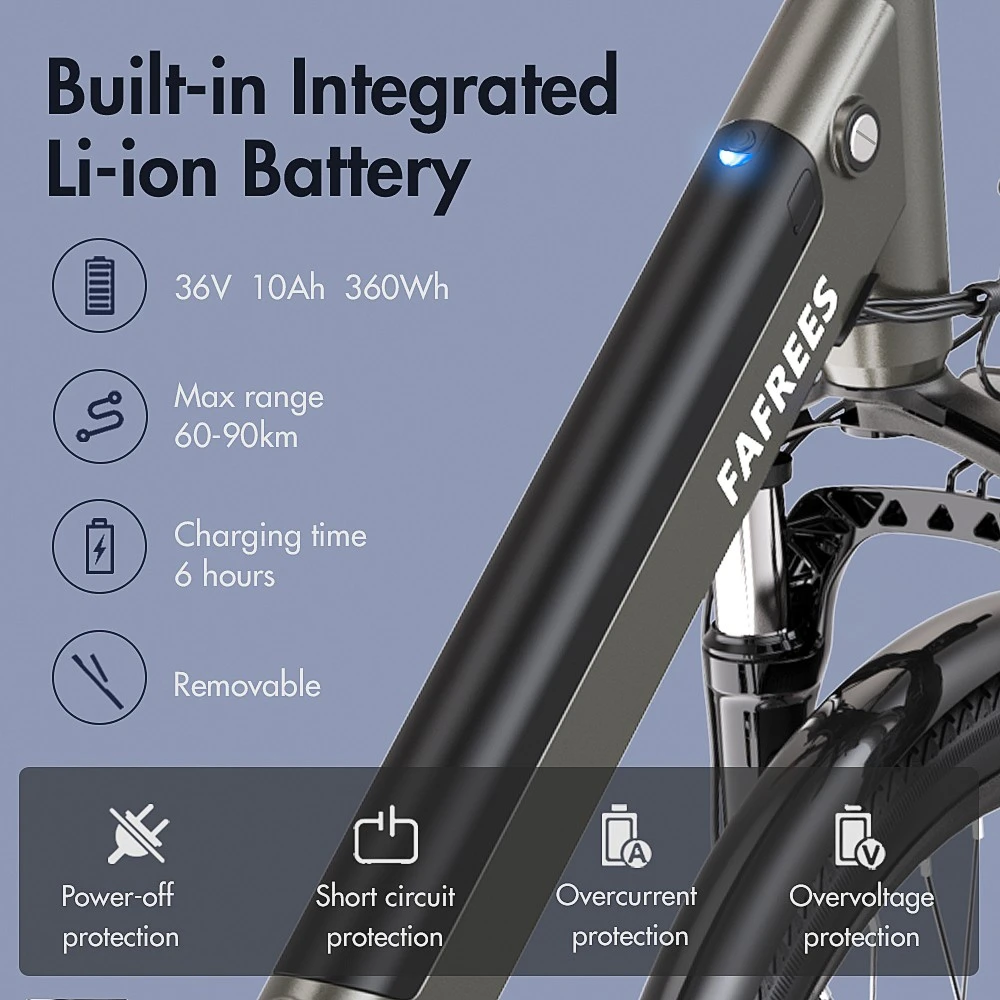 FAFREES F26 Pro 26'' Step-through City E-Bike 25 Km/h 250W Motor 36V 10Ah Embedded Removable Battery, Shimano 7 Speed - Golden