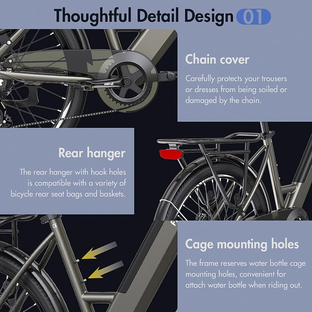 FAFREES F26 Pro 26'' Step-through City E-Bike 25 Km/h 250W Motor 36V 10Ah Embedded Removable Battery, Shimano 7 Speed - Golden