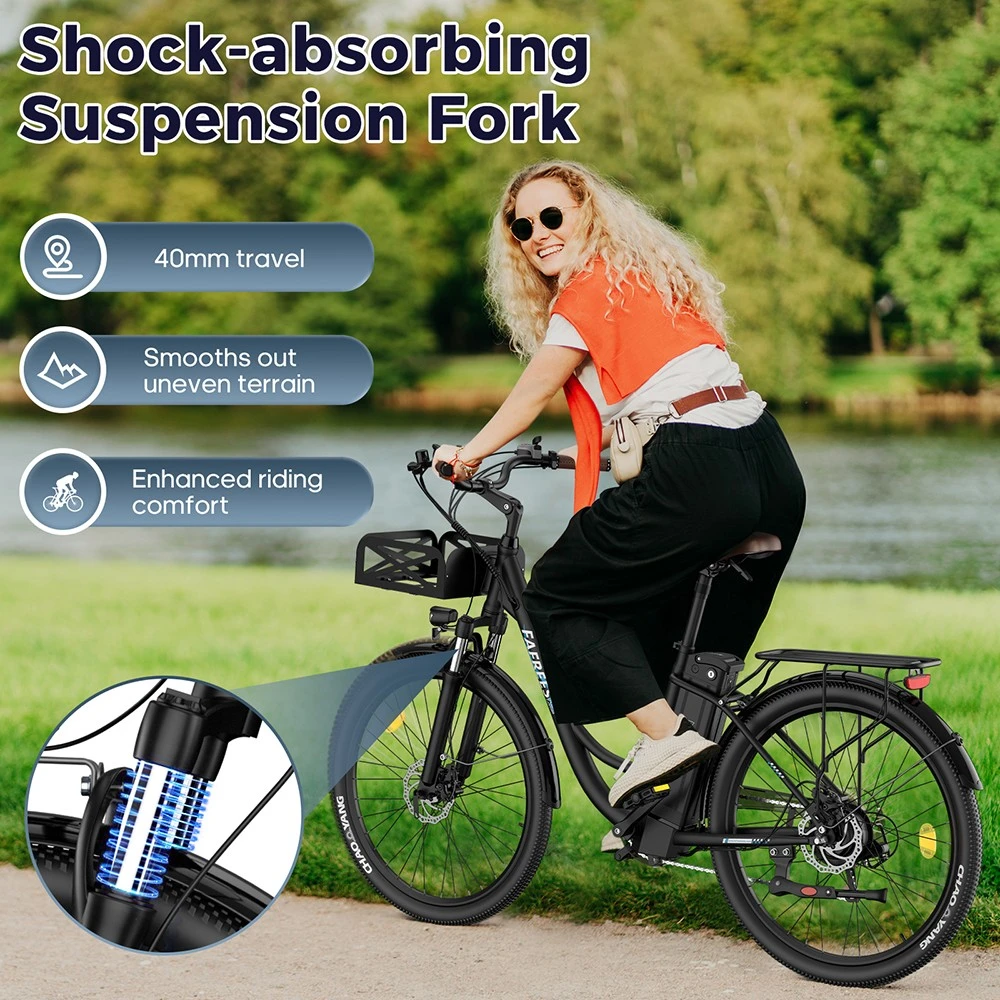 Fafrees F26 Lasting Electric Bike, 250W Motor, 36V 20.3Ah Battery, 26*1.95'' Tires, 25km/h Max Speed, 140km Range, SHIMANO 7 Speed, Mechanical Disc Brakes, 2.3-inch LCD Display - Black