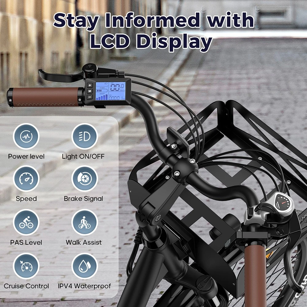 Fafrees F26 Lasting Electric Bike, 250W Motor, 36V 20.3Ah Battery, 26*1.95'' Tires, 25km/h Max Speed, 140km Range, SHIMANO 7 Speed, Mechanical Disc Brakes, 2.3-inch LCD Display - Black