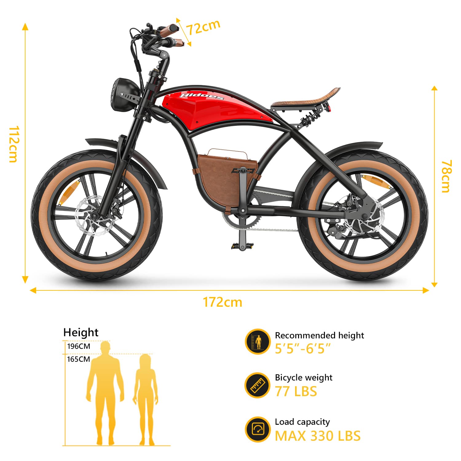 Hidoes B10 Fat Tire Electric Bike, 1000W Electric Fat Bike, 48V 13Ah Battery, Cowboy Style Electric Bicycle, 64 KM Long Range eBike, Max load 150kg