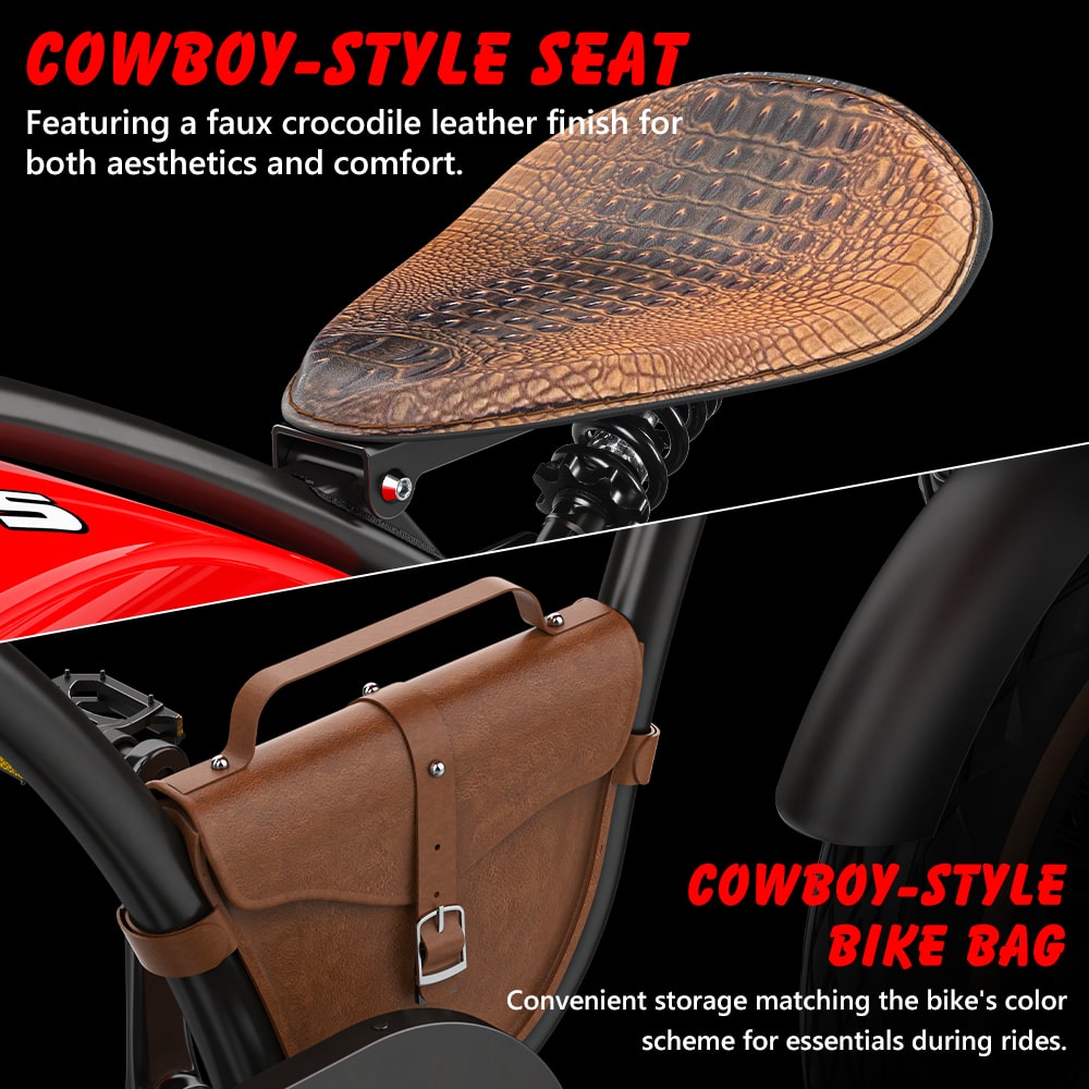 Hidoes B10 fat tire electric bike with bike bag and cowboy-style seat