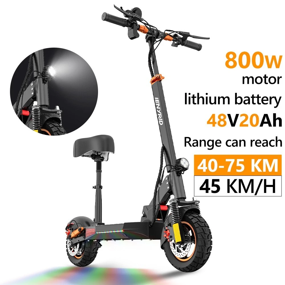 iENYRID M4 PRO S+ MAX Electric Scooter 10 Inch Off-Road Pneumatic Tires 800W Motor 45Km/h Max Speed 48V 20Ah Battery 75KM Range 150KG Max Load Dual Disc Brakes