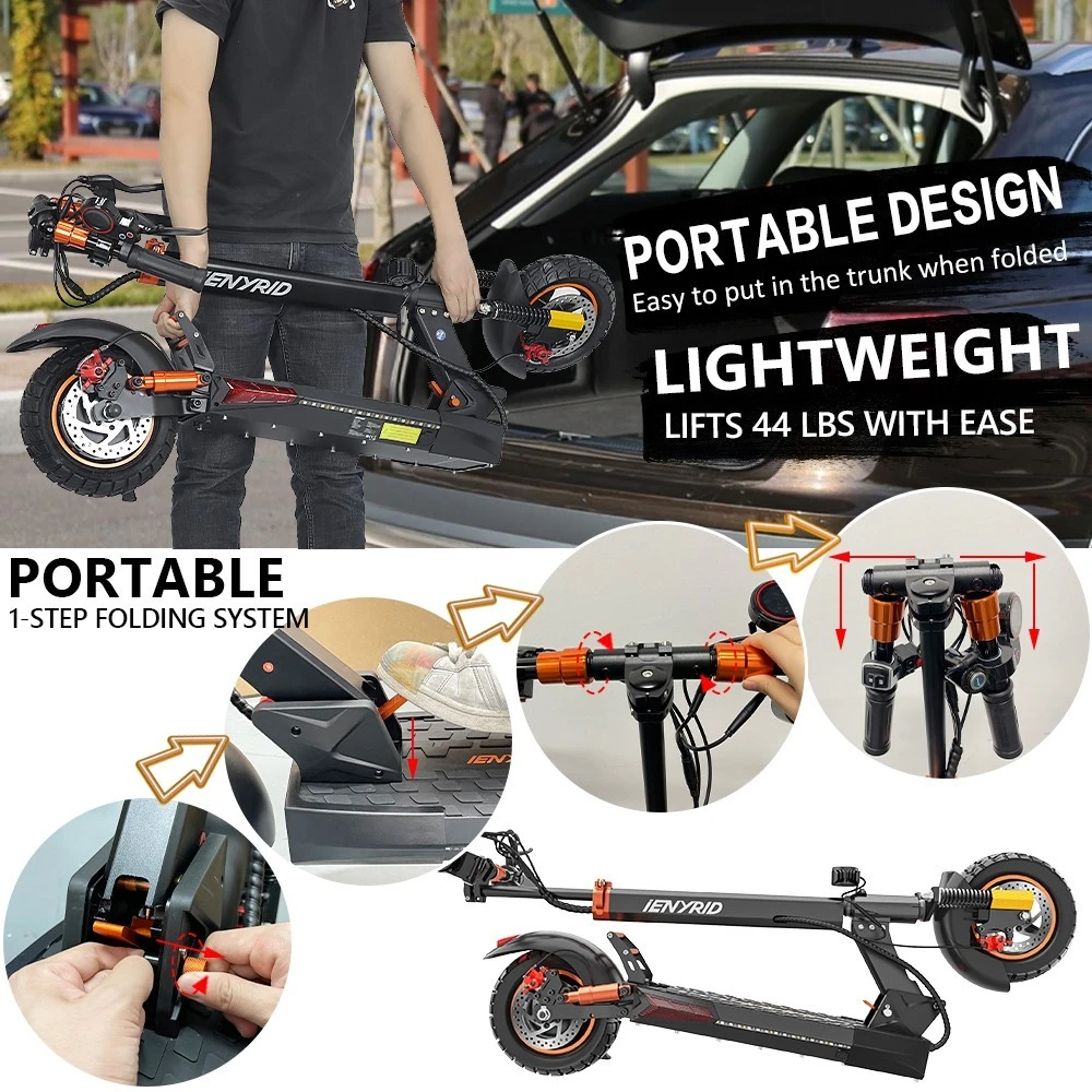 iENYRID M4 PRO S+ MAX Electric Scooter 10 Inch Off-Road Pneumatic Tires 800W Motor 45Km/h Max Speed 48V 20Ah Battery 75KM Range 150KG Max Load Dual Disc Brakes