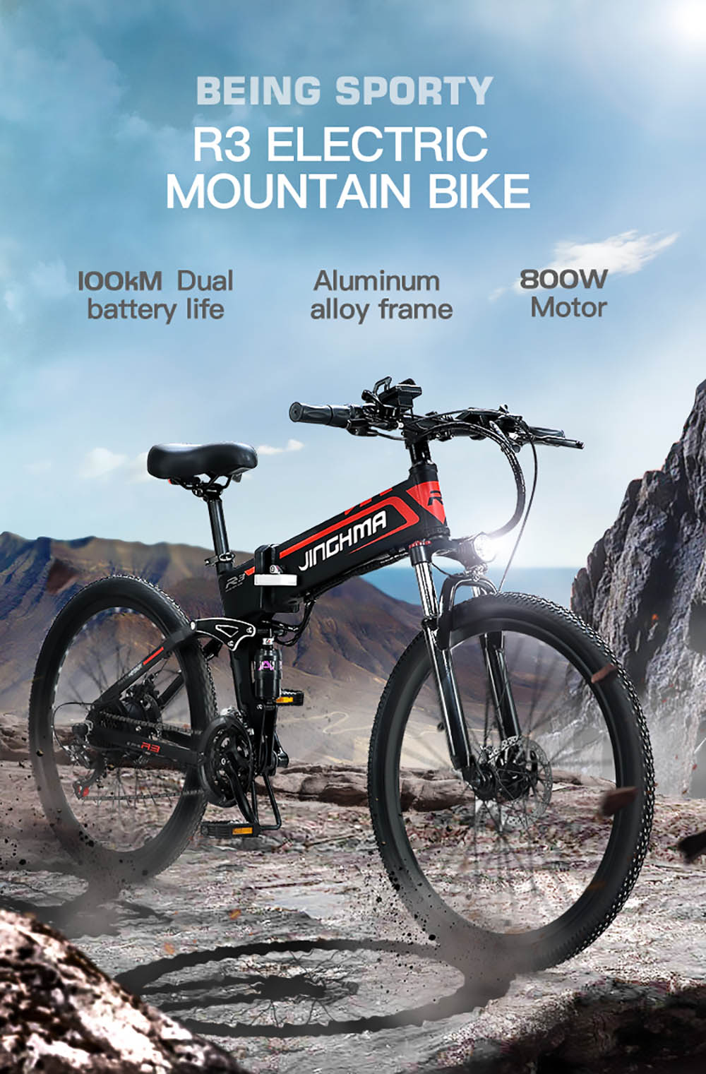 JINGHMA R3 500W 48V 12.8Ah 26 Inch Tire Electric Bicycle 40km/h Max Speed 70km Range 120kg Max Load with 2 Batteries