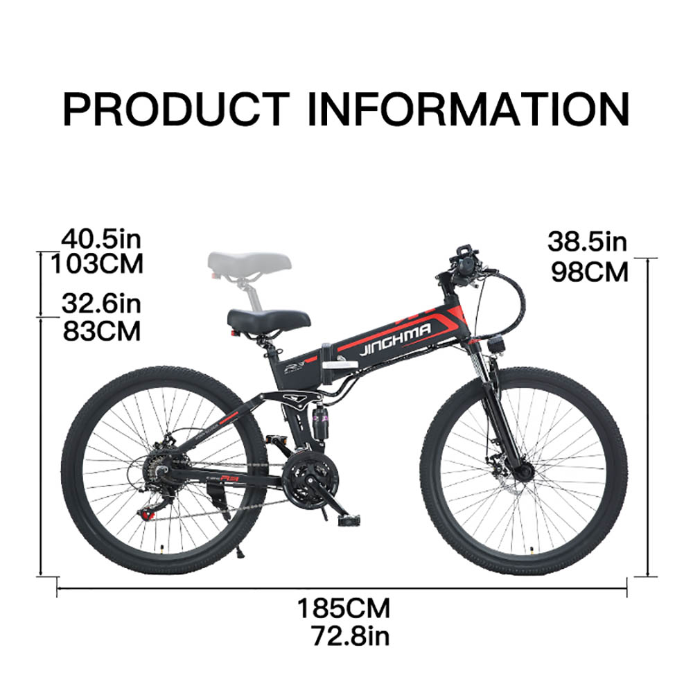 JINGHMA R3 500W 48V 12.8Ah 26 Inch Tire Electric Bicycle 40km/h Max Speed 70km Range 120kg Max Load with 2 Batteries