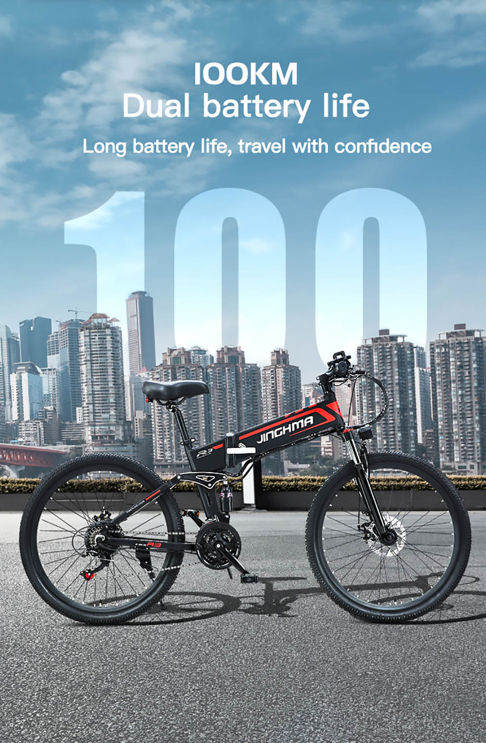 JINGHMA R3 500W 48V 12.8Ah 26 Inch Tire Electric Bicycle 40km/h Max Speed 70km Range 120kg Max Load with 2 Batteries
