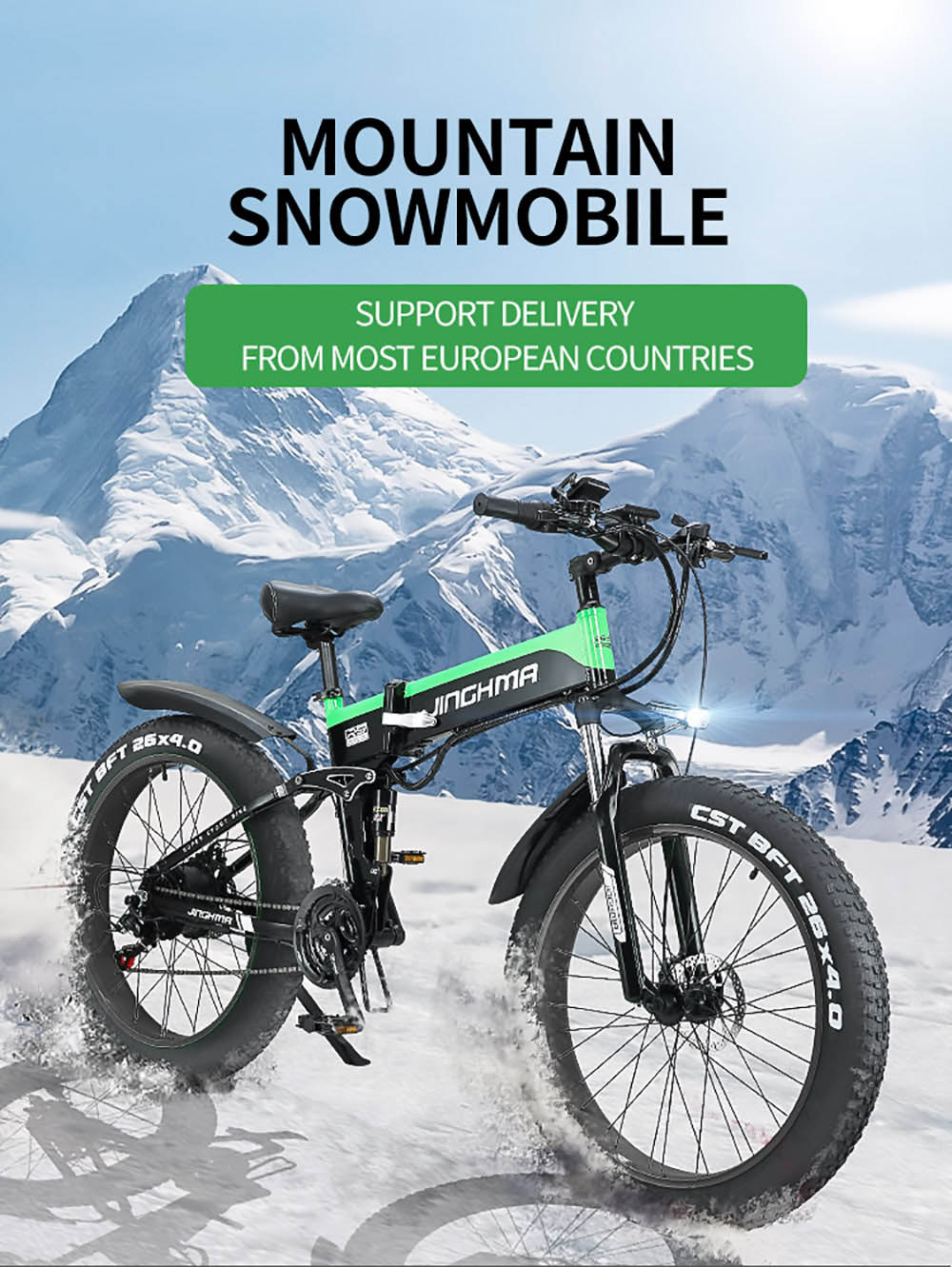 JINGHMA R5 1000W 48V 12.8Ah 26*4.0 Inch Fat Electric Bicycle 50km/h Max Speed 100km Range with 2 Batteries