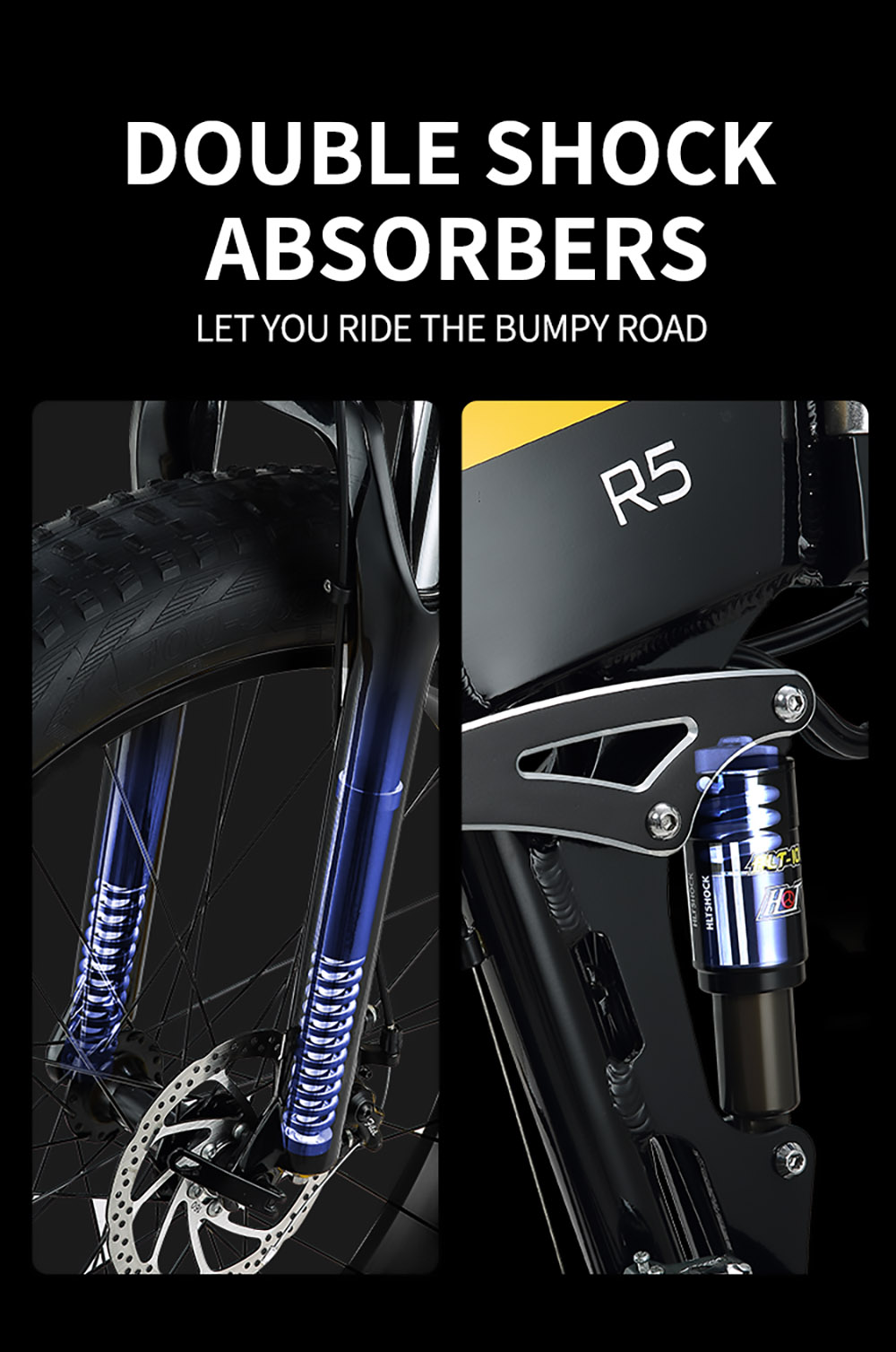 JINGHMA R5 1000W 48V 12.8Ah 26*4.0 Inch Fat Electric Bicycle 50km/h Max Speed 100km Range with 2 Batteries