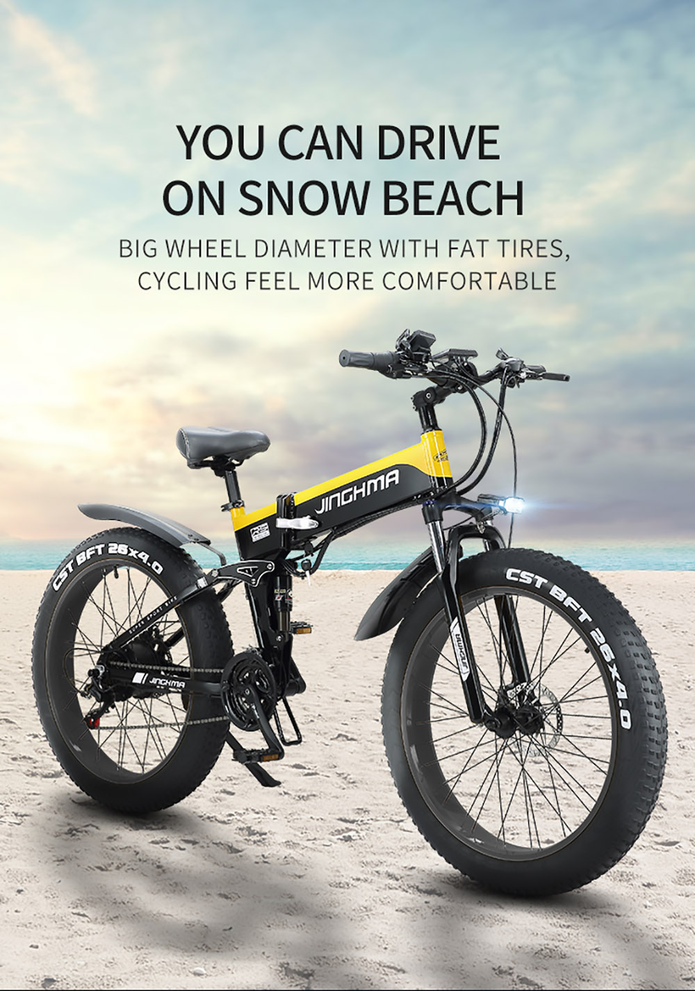 JINGHMA R5 1000W 48V 12.8Ah 26*4.0 Inch Fat Electric Bicycle 50km/h Max Speed 100km Range with 2 Batteries