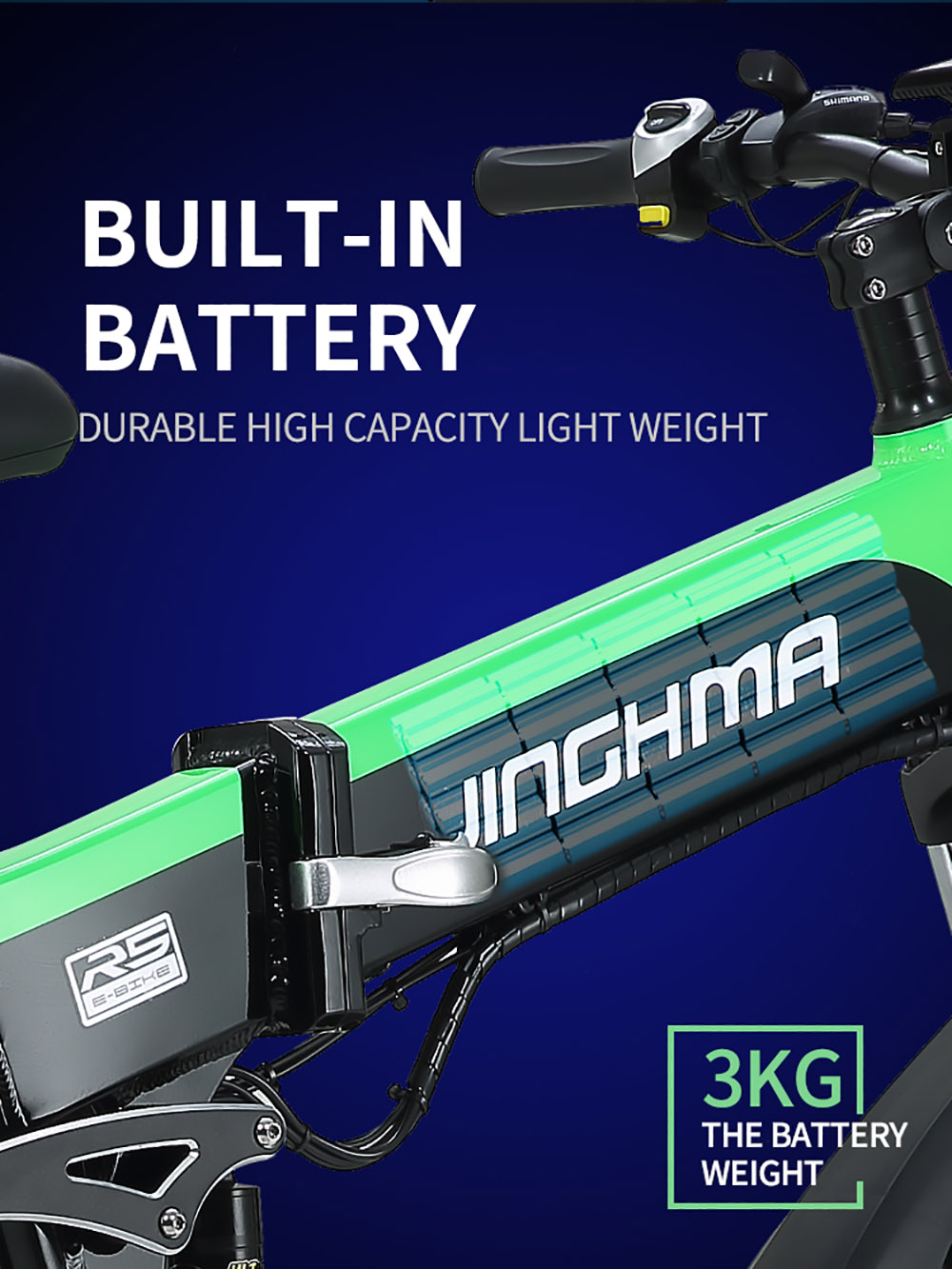 JINGHMA R5 1000W 48V 12.8Ah 26*4.0 Inch Fat Electric Bicycle 50km/h Max Speed 100km Range with 2 Batteries