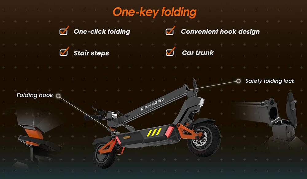 KuKirin G1 Pro Folding Electric Scooter, 10-inch Pneumatic Tire, 2*800W Motor, 48V 20.8Ah Battery, 55km Max Speed, 70km Range, Disc Brake, Ambient Lights