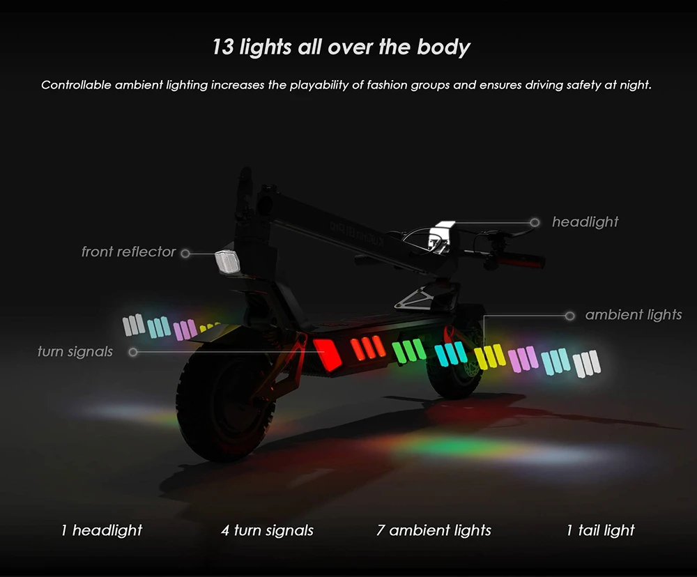 KuKirin G1 Pro Folding Electric Scooter, 10-inch Pneumatic Tire, 2*800W Motor, 48V 20.8Ah Battery, 55km Max Speed, 70km Range, Disc Brake, Ambient Lights