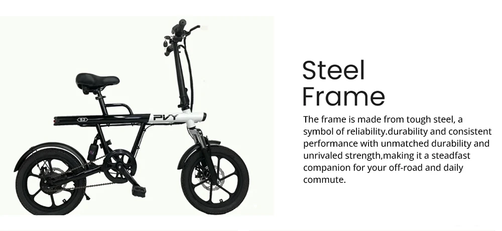PVY S2 Electric Bike, 16-inch Pneumatic Tire 250W Motor 36V 7.5Ah Battery 25km/h Max Speed 60km Max Range