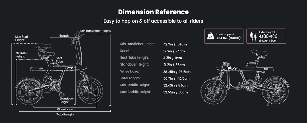 PVY S2 Electric Bike, 16-inch Pneumatic Tire 250W Motor 36V 7.5Ah Battery 25km/h Max Speed 60km Max Range