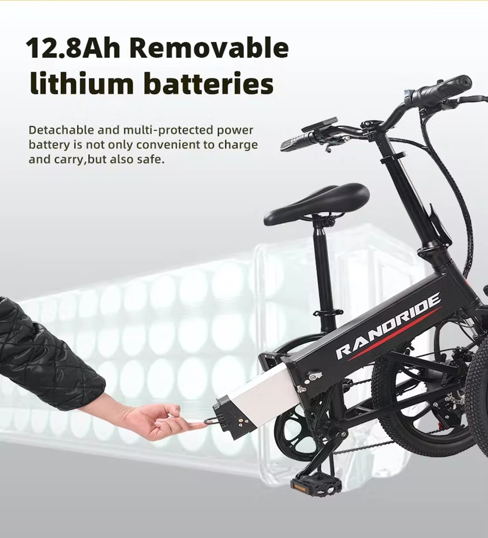 RANDRIDE YA20 Electric Bike 500W Motor 40km/h Max Speed 48V 12.8Ah Battery 80-90 Max Range 20*1.95'' CST Tires 120kg Load Shimano 7 Speed