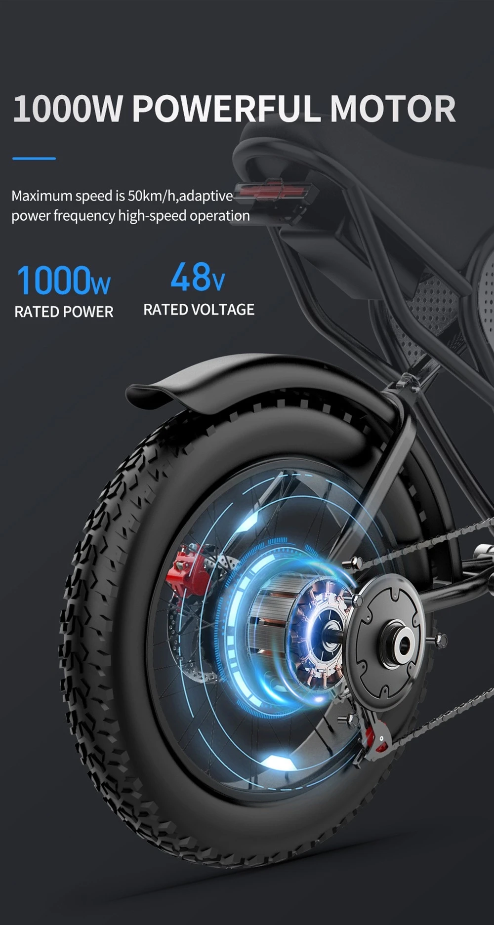Ridstar Q20 Electric Bike, 1000W Brushless Motor 20*4 Inch Fat Tires 48V 20Ah Removable Battery 30mph Max Speed 75miles Max Range Hydraulic Disc Brake