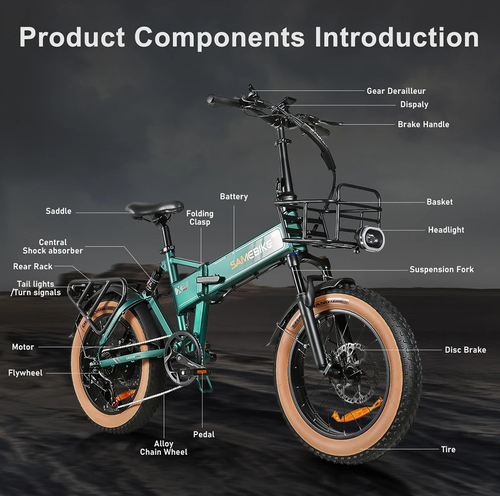SAMEBIKE XWLX09-II Mountain Electric Bike, 1000W Motor, 48V 15Ah Battery, 20*4-inch Fat Tire, 45km/h Max Speed, 130km Max Range, Hydraulic Disc Brakes, Shimano 7 Speed - Black
