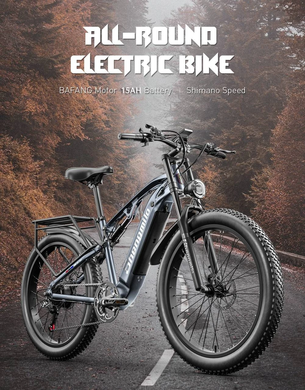 Shengmilo MX05 26 Inch Fat Tire Mountain E-Bike 500W Bafang Motor 42Km/h Max Speed 48V 15Ah LG Battery 60km Range Dual Oil Disc Brakes