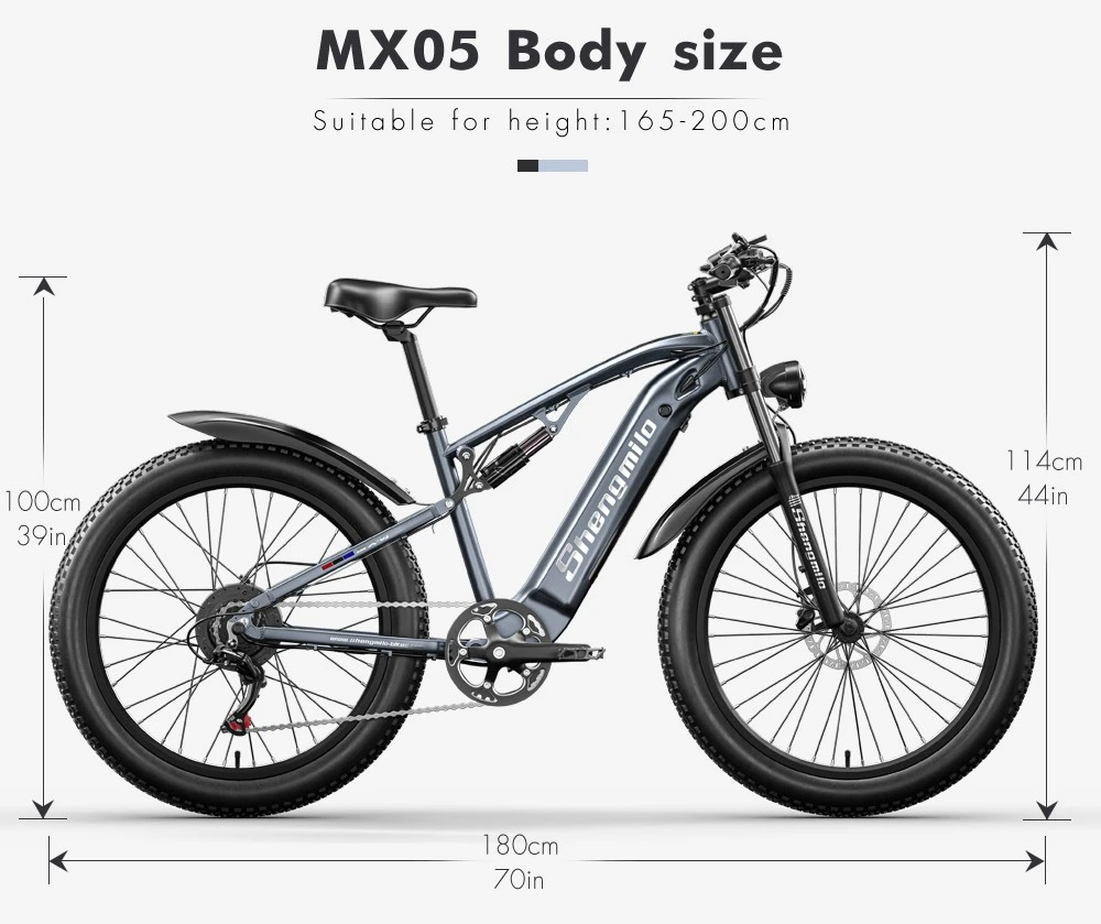 Shengmilo MX05 26 Inch Fat Tire Mountain E-Bike 500W Bafang Motor 42Km/h Max Speed 48V 15Ah LG Battery 60km Range Dual Oil Disc Brakes