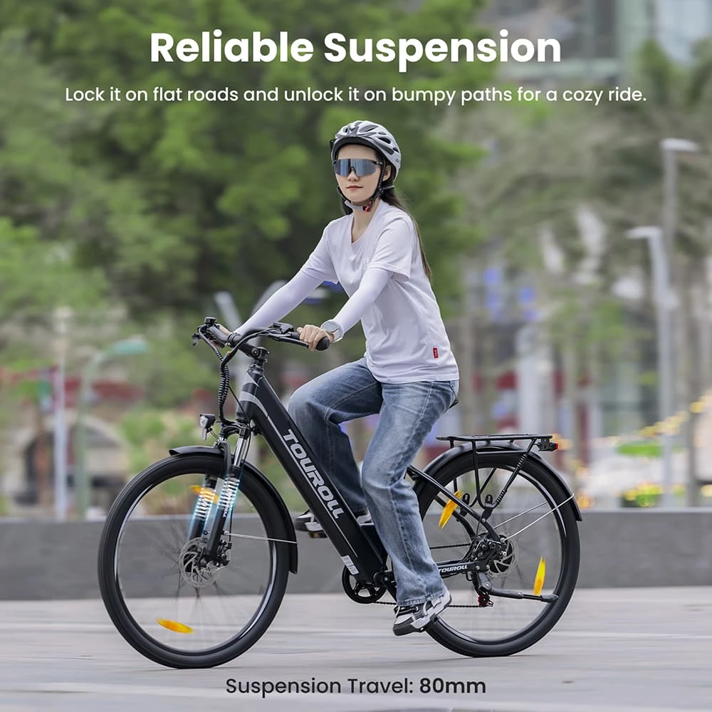 Touroll J1 ST Trekking Bike with 250W Motor, 27.5in Wheels, 561.6Wh Battery, 100km Range, Mechanical Disc Brake & E-Brake (Black)