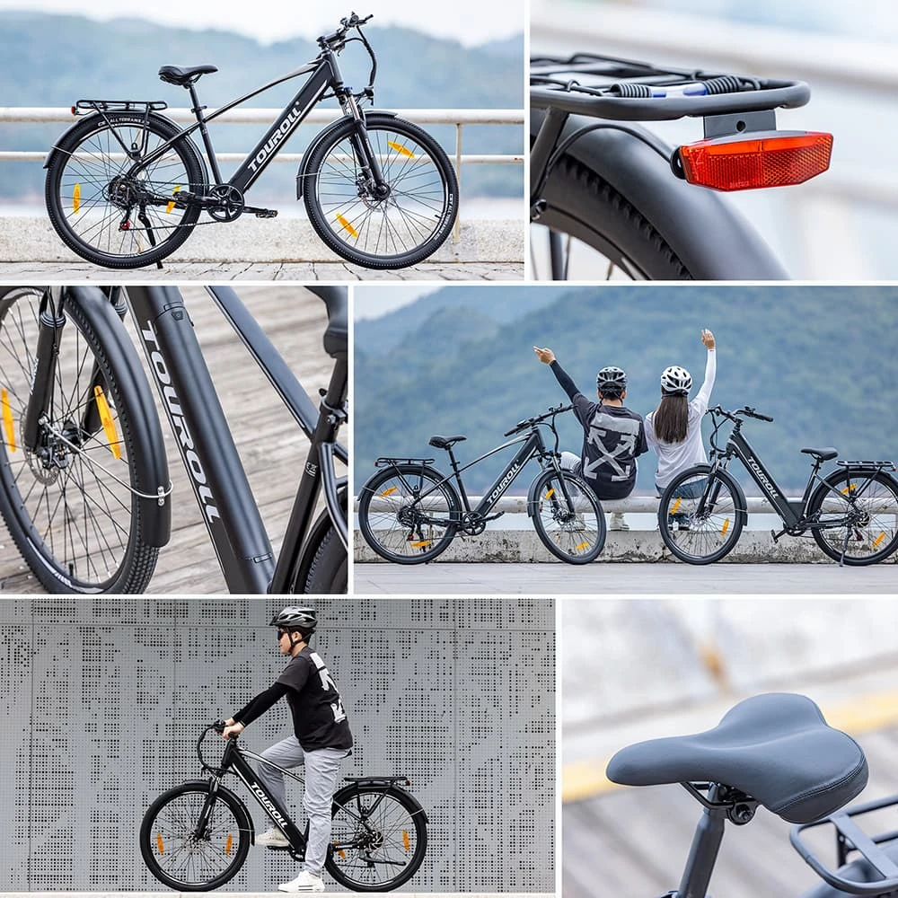 Touroll J1 Trekking Bike with 250W Motor, 27.5in Wheels, 561.6Wh Battery, 100km Range, Mechanical Disc Brake & E-Brake (Black)