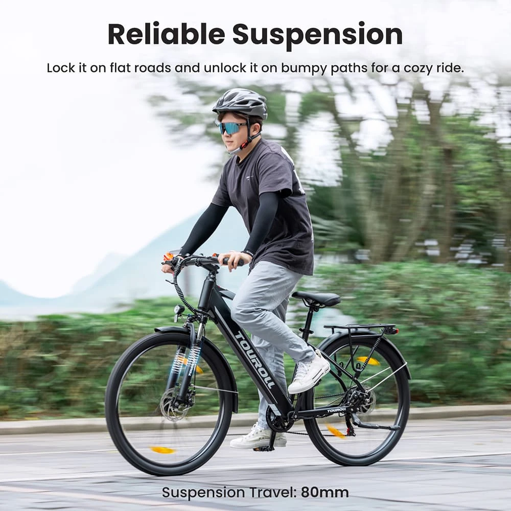Touroll J1 Trekking Bike with 250W Motor, 27.5in Wheels, 561.6Wh Battery, 100km Range, Mechanical Disc Brake & E-Brake (Black)
