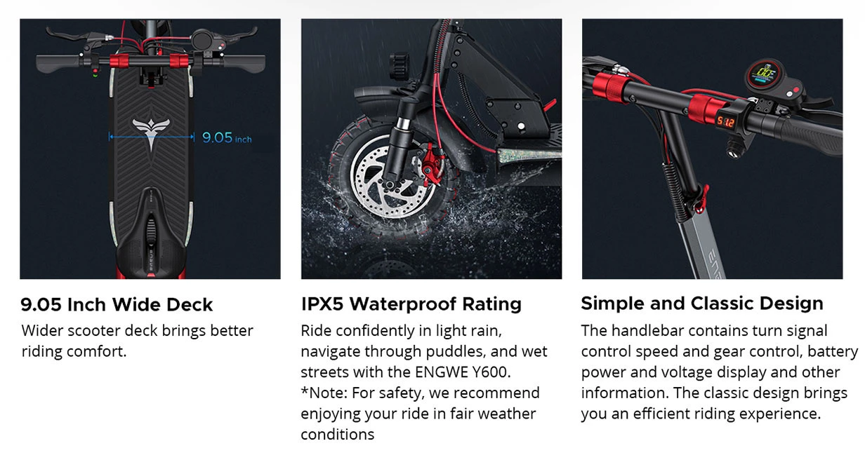 ENGWE Y600 Electric Scooter, 600W Motor, 48V 18.2Ah Battery, 10*4-inch Fat Tires, 25km/h Max Speed, 70km Range, Mechanical Disc Brake, Detachable Seat