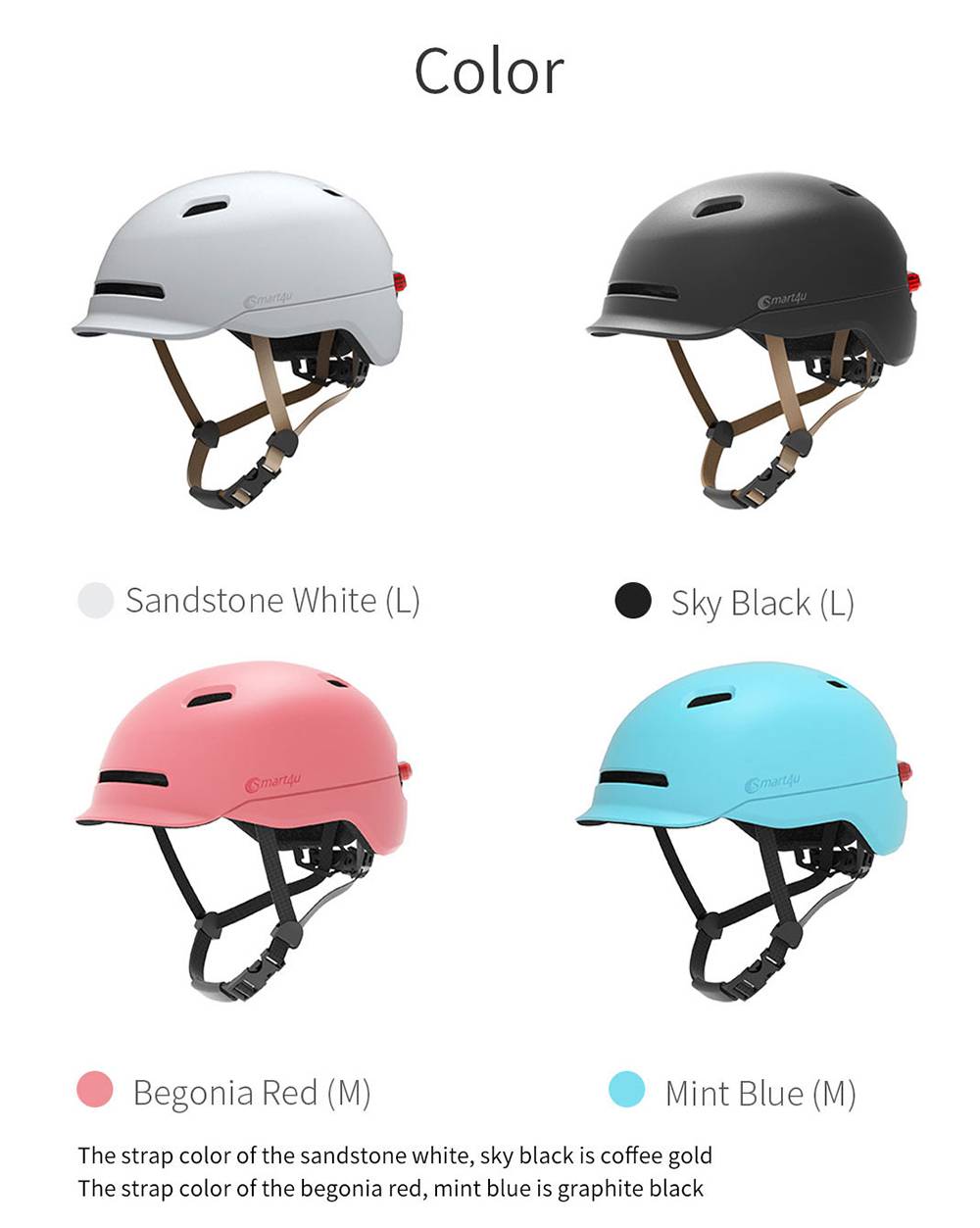 Xiaomi Smart4u SH50 Smart City Commuter Bling Helmet With Automatic Sensor Lighting IPX4 Waterproof Magnetic Charge Long Standby Size L - Black