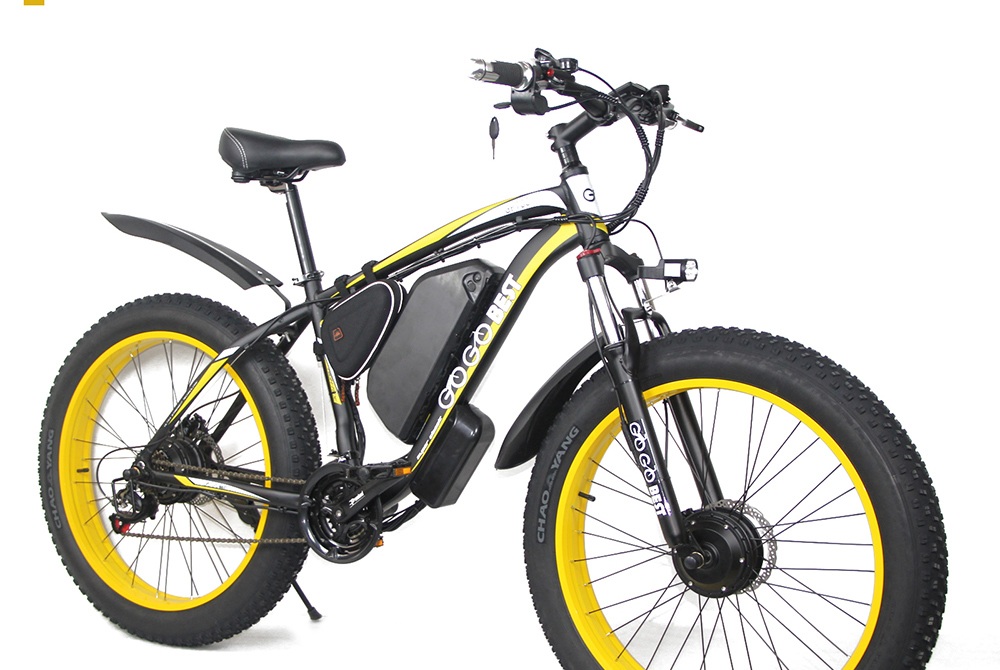 GOGOBEST GF700 26*4.0 Fat Tire Electric Mountain Bike 17.5Ah Battery 500W Dual-Motor 6061 Aluminum Alloy Frame Max Speed 50km/h 70KM Power-assisted Range IP54 Hydraulic Disc Brake MTB Load 200kg - Black Yellow