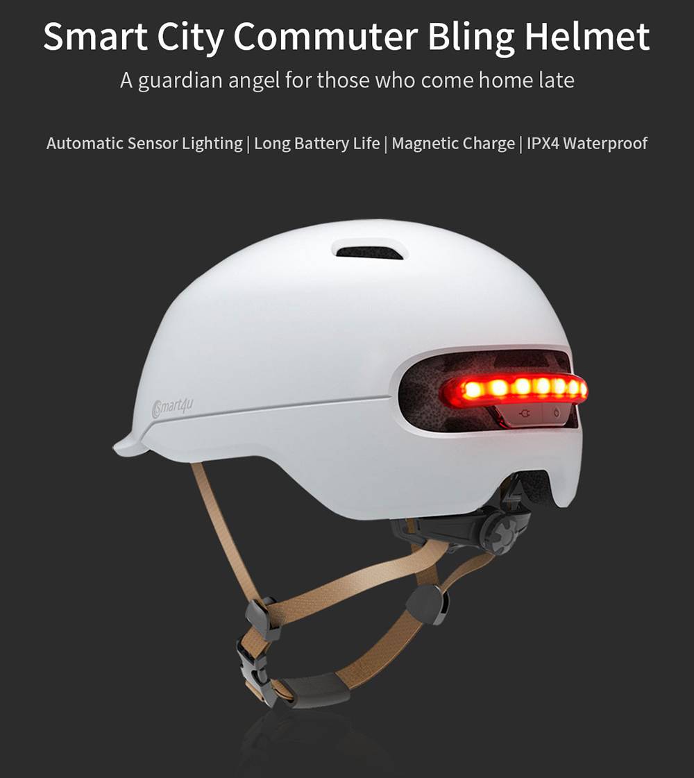 Xiaomi Smart4u SH50 Smart City Commuter Bling Helmet With Automatic Sensor Lighting IPX4 Waterproof Magnetic Charge Long Standby Size L - Black
