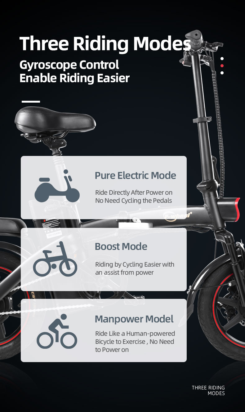 DYU A5 Standard Folding Moped Electric Bike 14inch 25km/h Speed 40km Mileage Range Removable 7.5Ah Battery 350W Double Brake System Max Load 150kg - Black