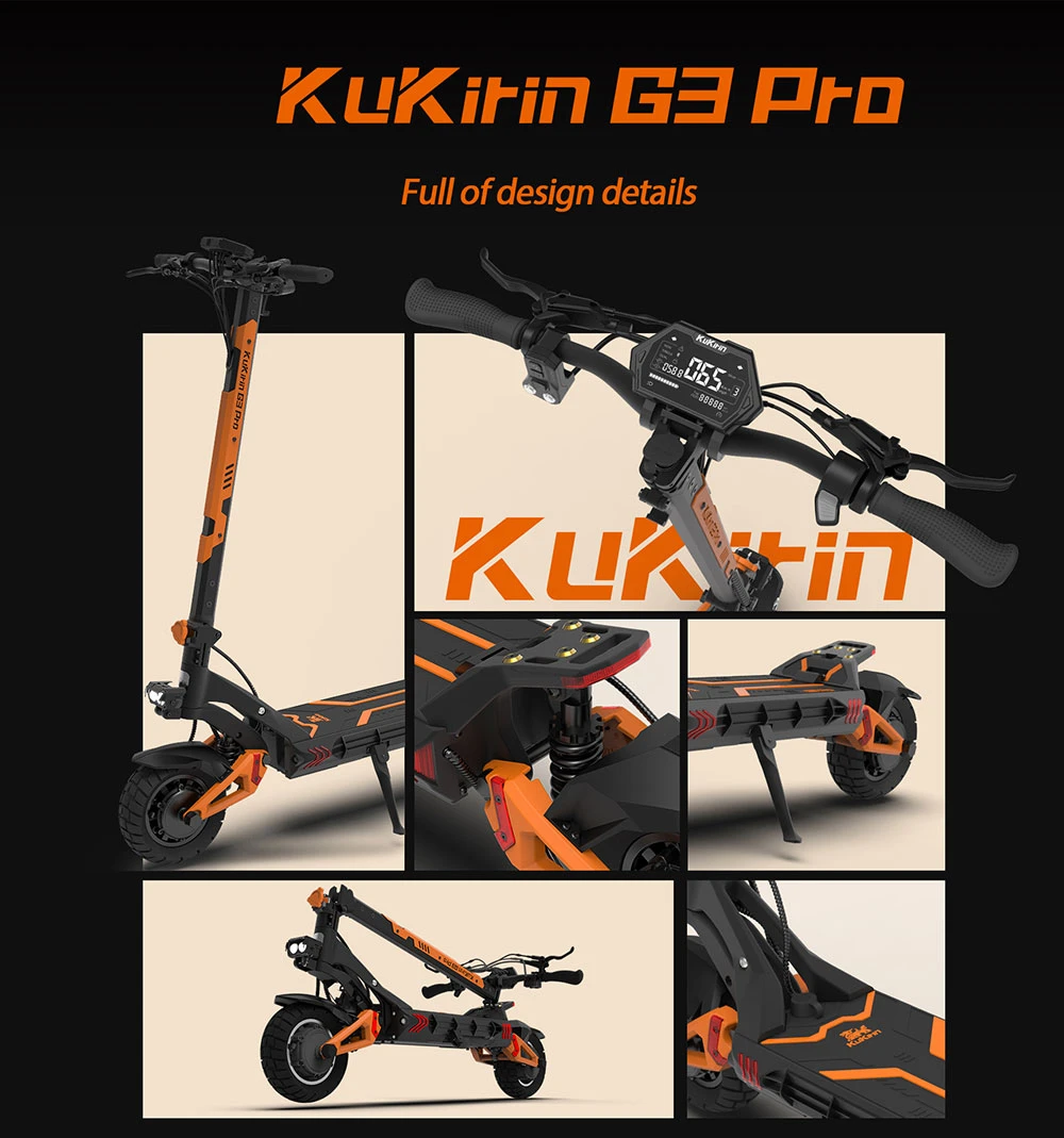 KuKirin G3 Pro 1200W*2 Motors Off-Road Electric Scooter 10 Inch Tires, 52V 23.2Ah Removable Battery, 80KM Top Range, 65Km/h Max Speed, Double Shock Absorber, IP54 Waterproof, Double Oil Brakes