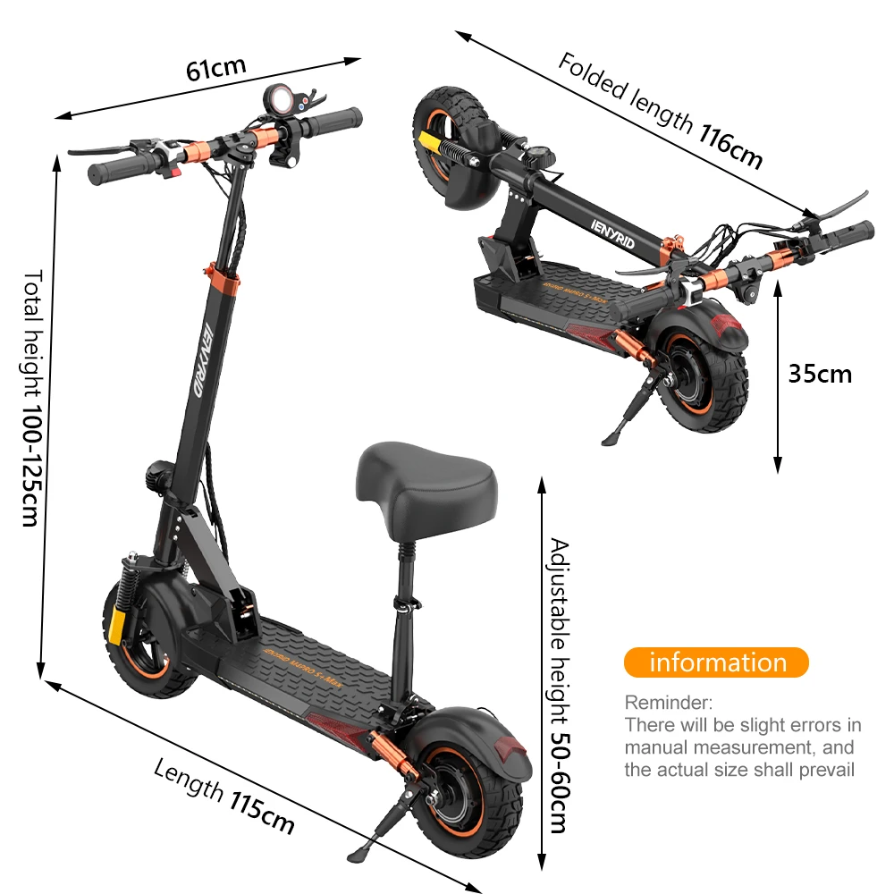 iENYRID M4 PRO S+ MAX Electric Scooter 10 Inch Off-Road Pneumatic Tires 800W Motor 45Km/h Max Speed 48V 20Ah Battery 75KM Range 150KG Max Load Dual Disc Brakes