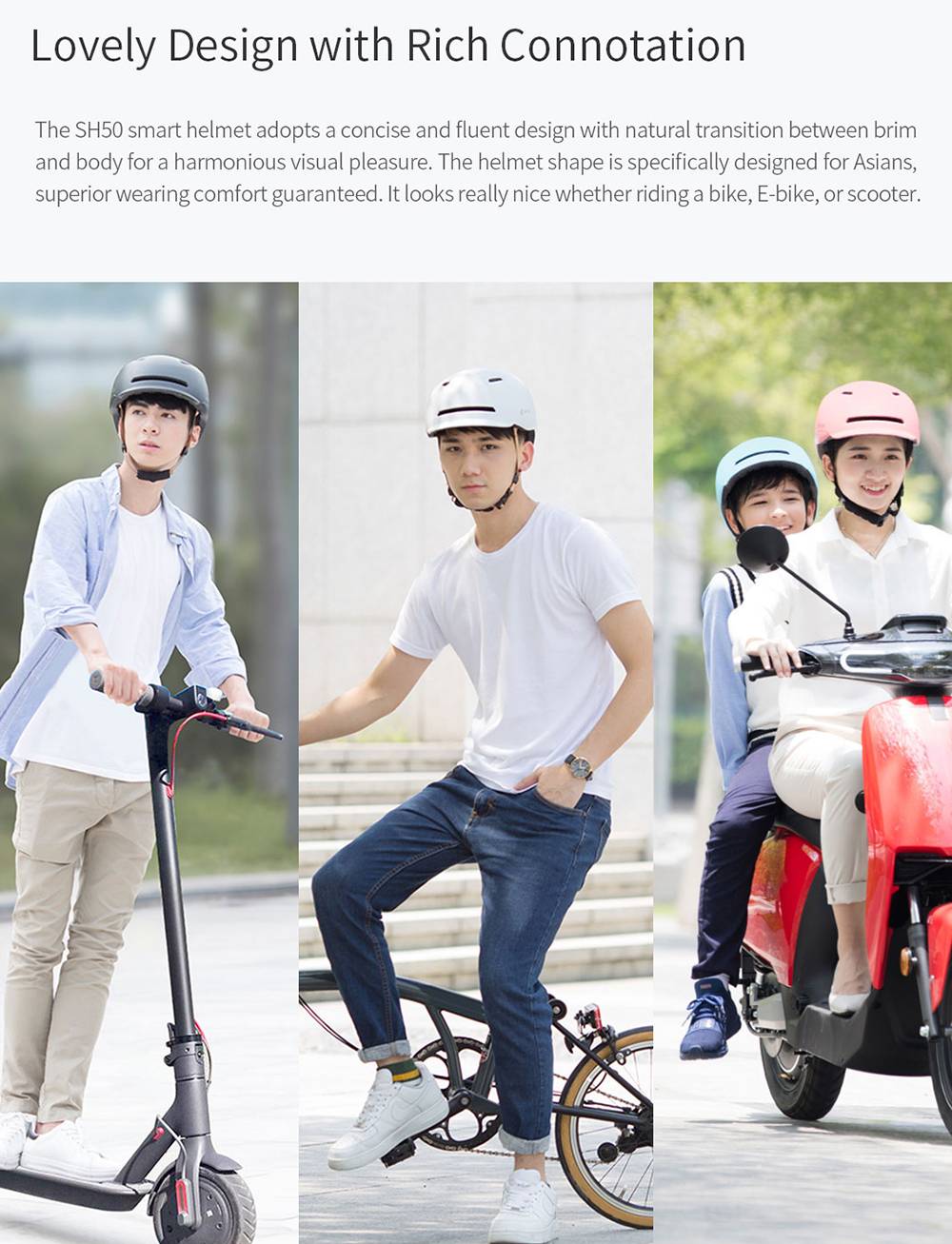 Xiaomi Smart4u SH50 Smart City Commuter Bling Helmet With Automatic Sensor Lighting IPX4 Waterproof Magnetic Charge Long Standby Size L - Black