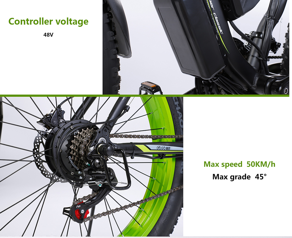 GOGOBEST GF700 26*4.0 Fat Tire Electric Mountain Bike 17.5Ah Battery 500W Dual-Motor 6061 Aluminum Alloy Frame Max Speed 50km/h 70KM Power-assisted Range IP54 Hydraulic Disc Brake MTB Load 200kg - Black Yellow