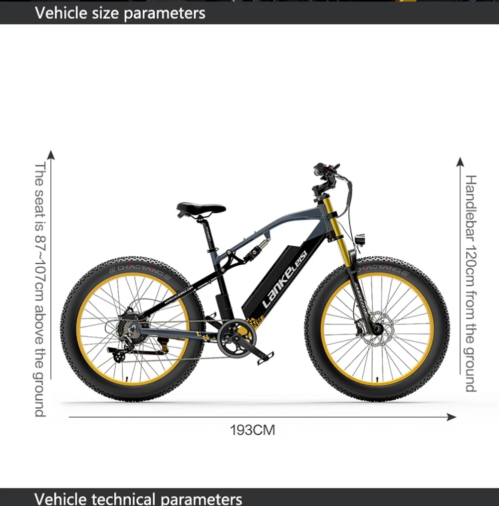 LANKELEISI RV700 16Ah 48V 1000W Electric Bicycle 26inch 42km/h Max speed Max Load 150kg