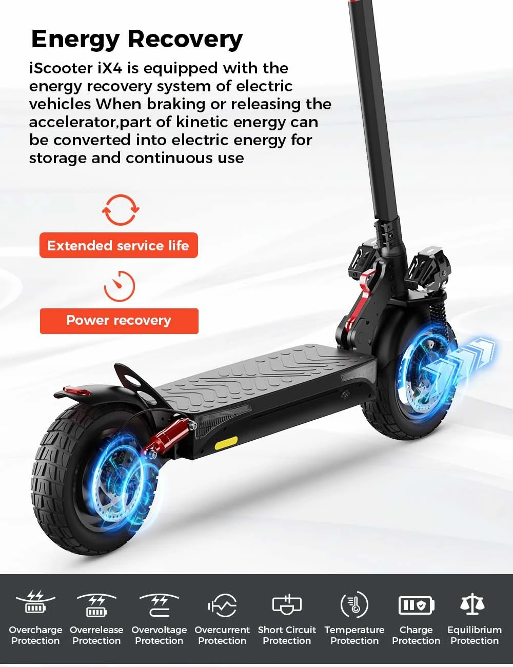 iScooter IX4 Electric Scooter 10'' Honeycomb Tires 800W Motor 45km/h Max Speed 48V 15Ah Battery 40-45km Range App Control